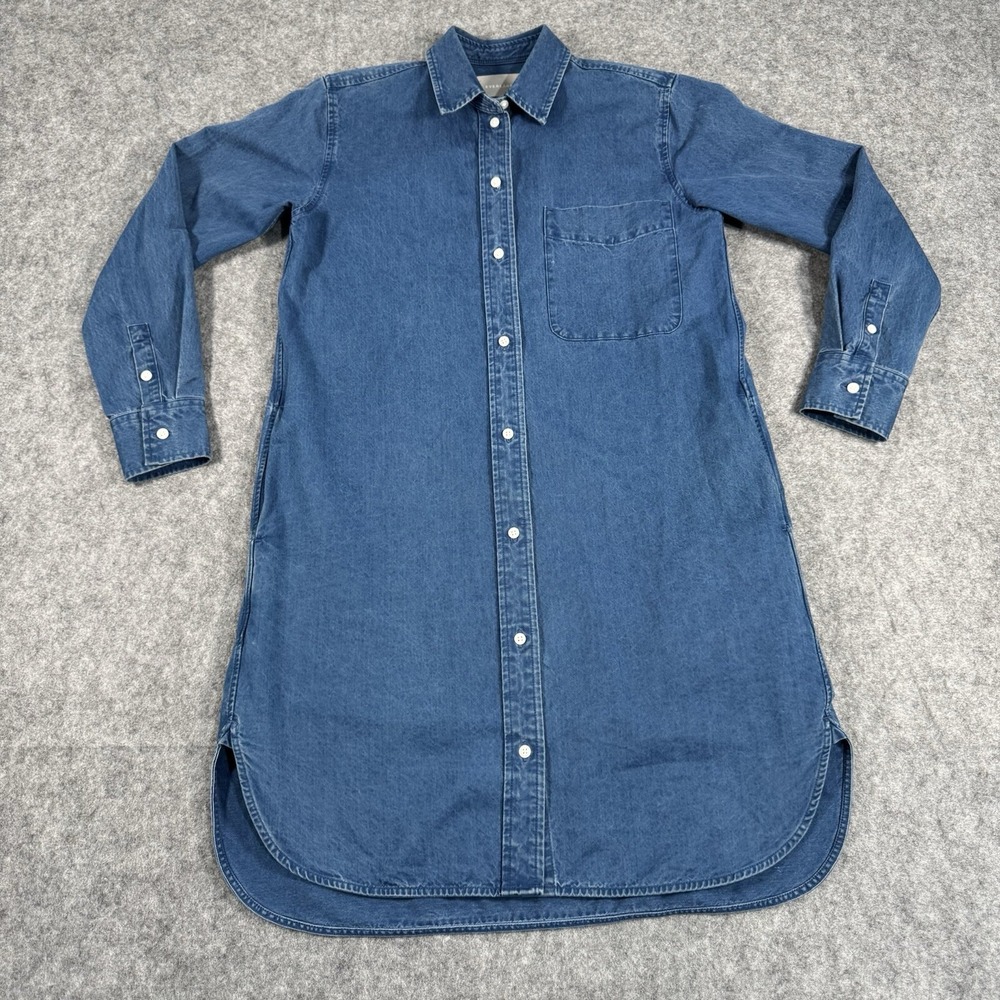 EVERLANE Blue Denim Long Sleeve Button Front Chambray Shirt Dress Pocket Size 00